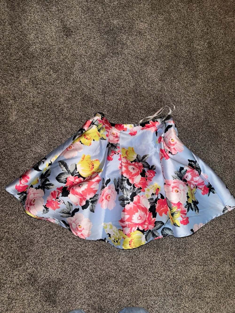 B. Darlin Skirt Size 1/2 Light Blue Floral Satin Flared Homecoming